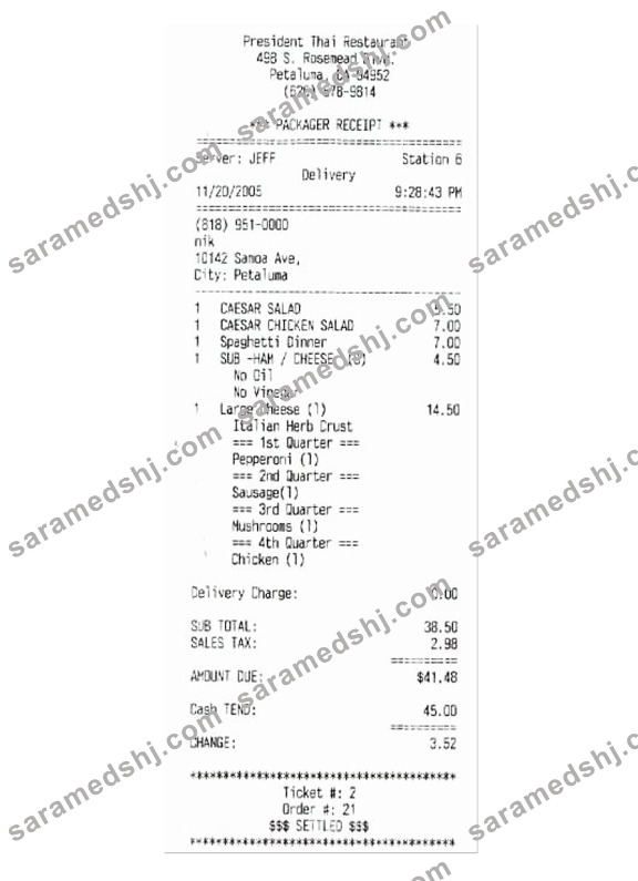 PRESIDENT THAI RESTAURANT payment check